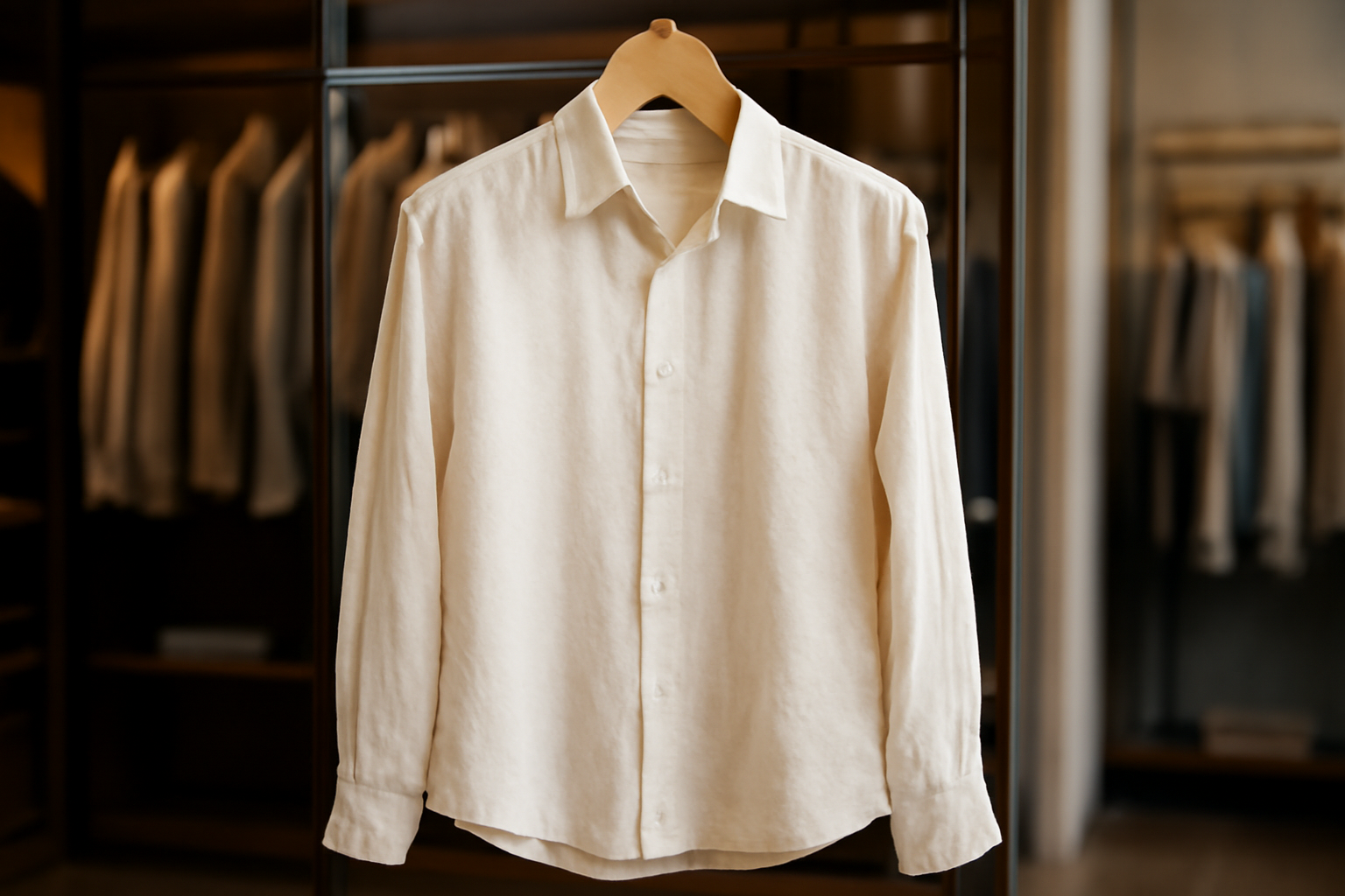 tendancemagasin-coupe-chemise-style-relaxe chemise légère posée sur cintre dans une boutique