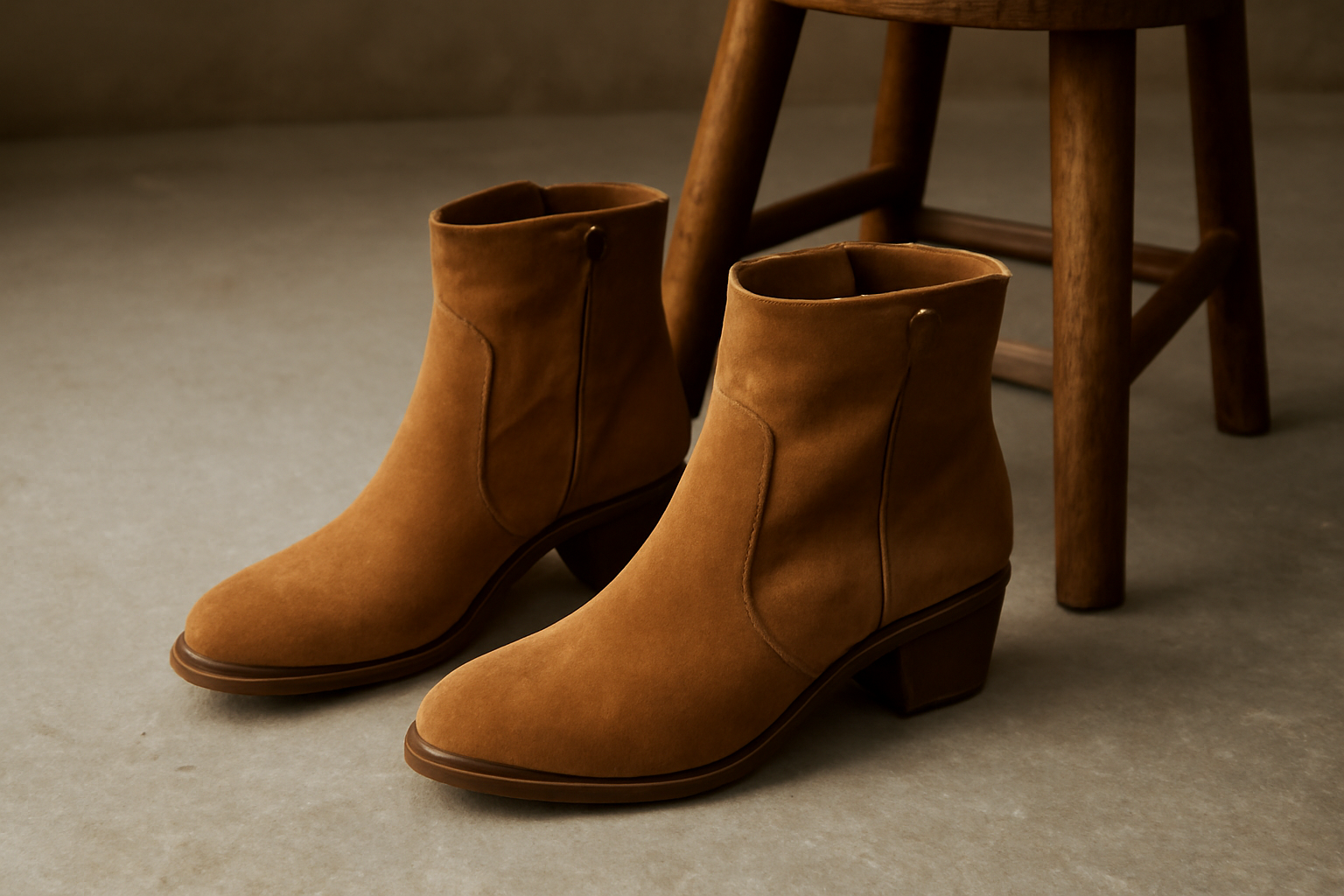 paire de bottines posée près d'un tabouret