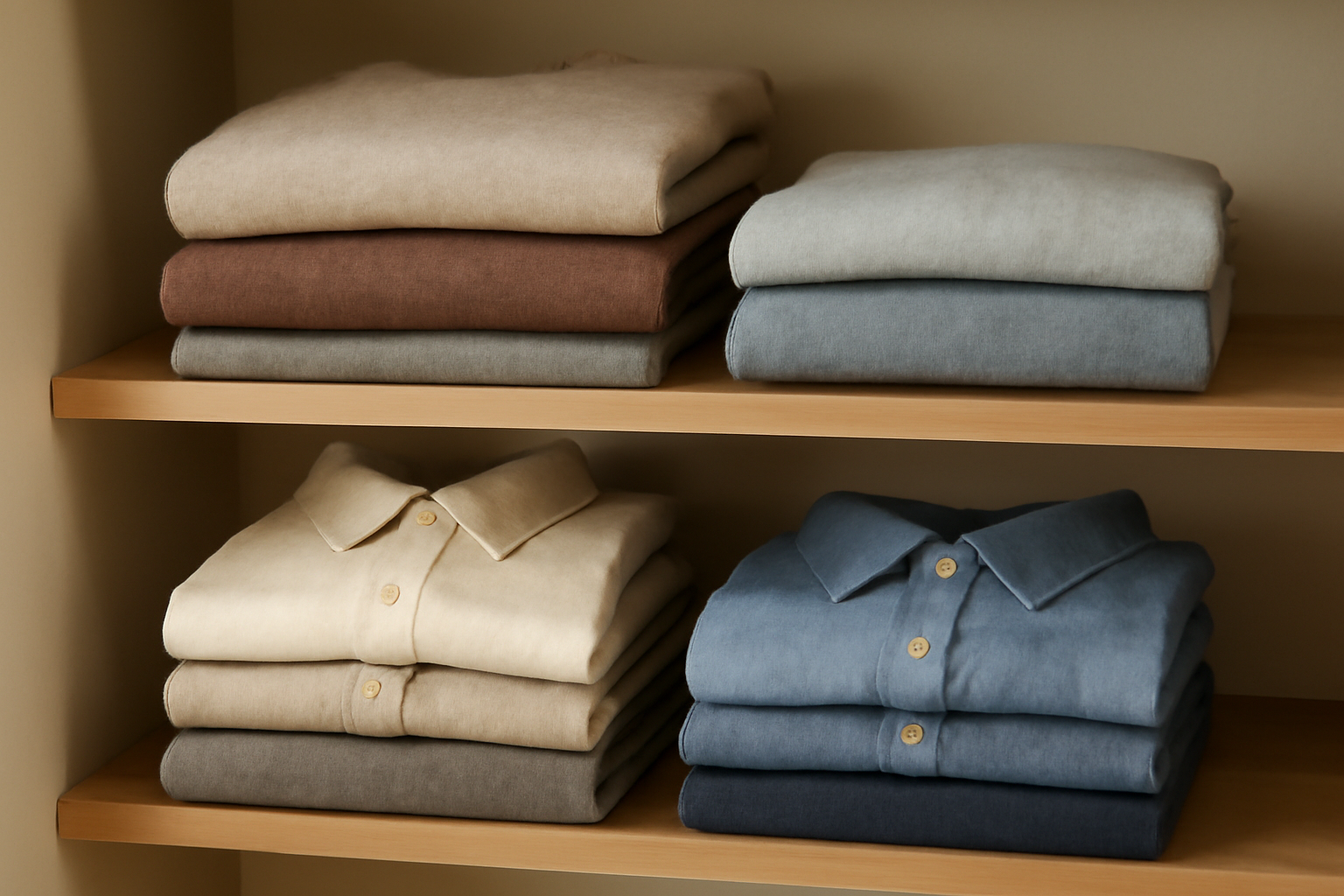 tendancemagasin-dkny-pieces-basiques pulls et chemises empilés sur étagères