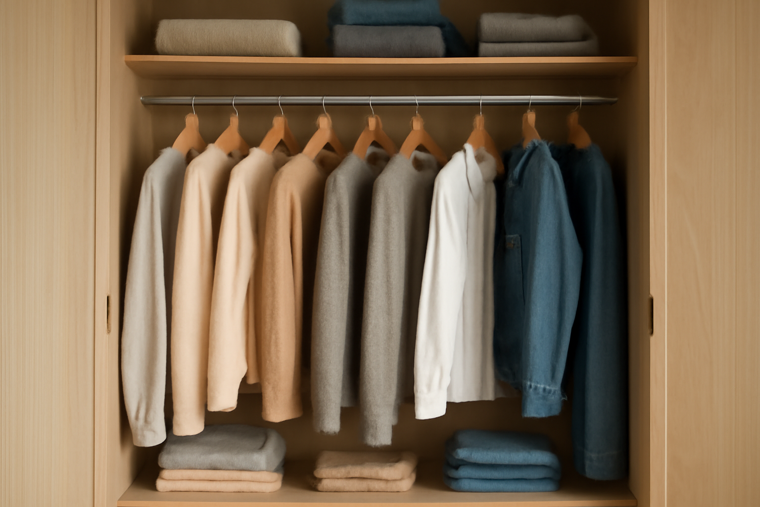 tendancemagasin-gestes-matin-dressing-minimal armoire ouverte avec tenues organisées