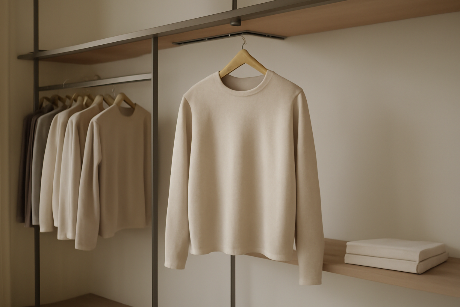 tendancemagasin-gmbh-dressing-minimaliste vêtement minimaliste suspendu dans une boutique sobre