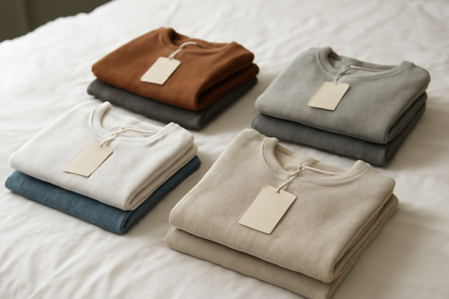 vêtements pliés et étiquetés sur lit