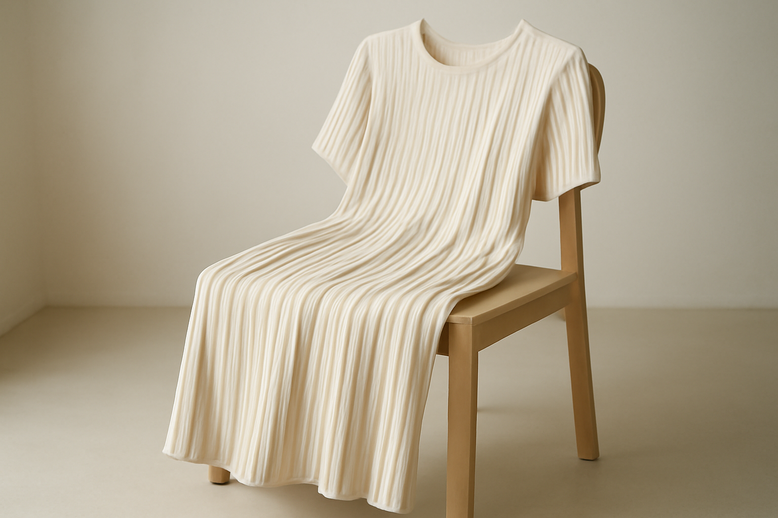 vêtement plissé posé sur une chaise minimaliste