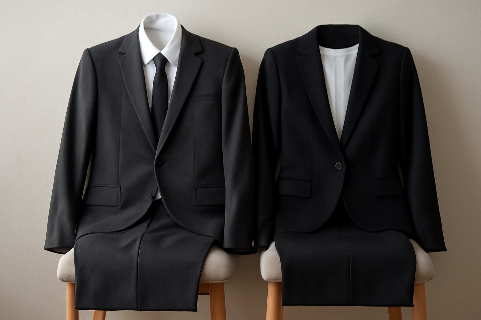 tendancemagasin-jupe-ou-pantalon-entretien tenues professionnelles posées côte à côte sur chaise
