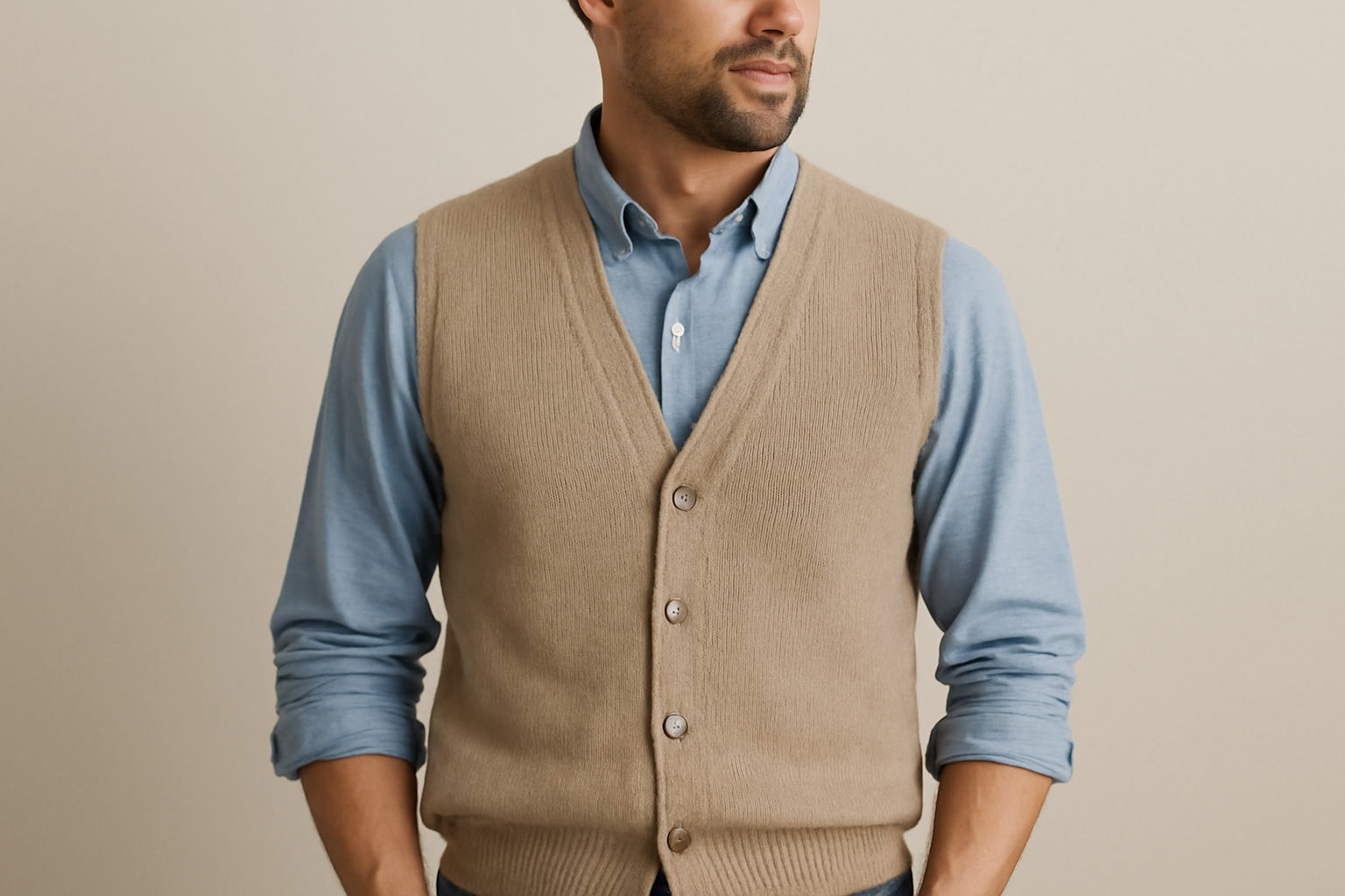 tendancemagasin-layering-superposer-sans-volume personne superposant une chemise et un gilet léger