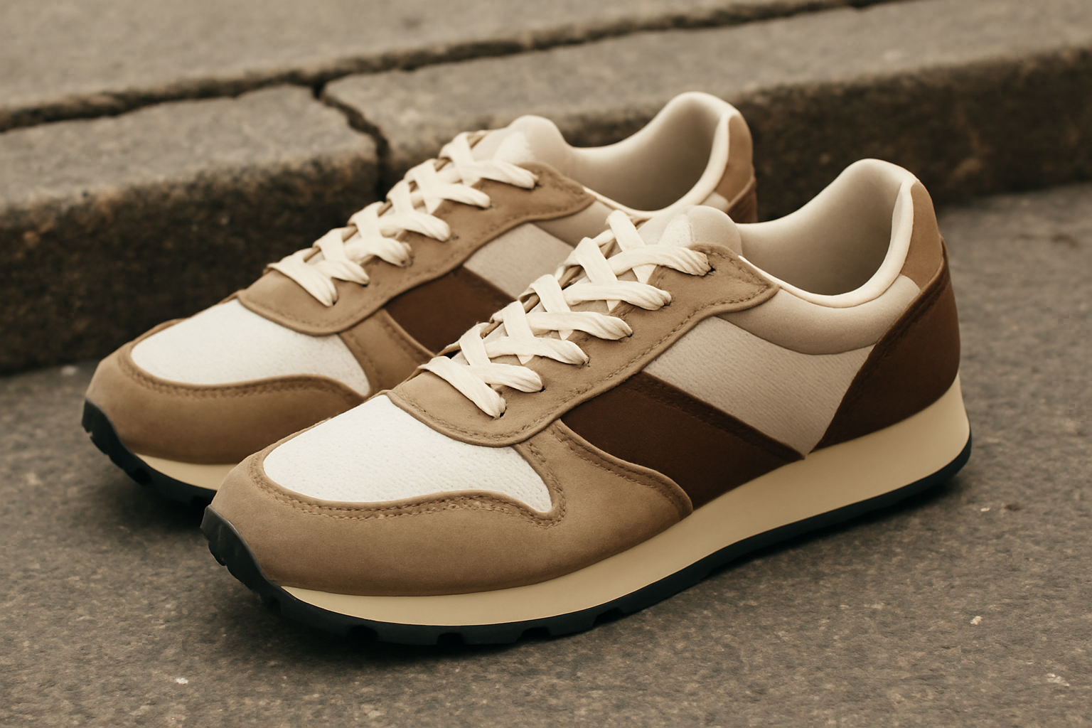 tendancemagasin-le-coq-sportif-baskets-retro paire de baskets rétro posée sur trottoir