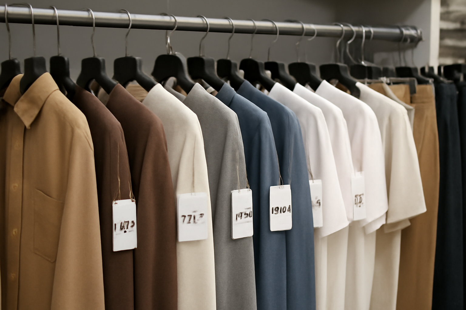 tendancemagasin-next-ou-promod-basiques rayon de vêtements avec étiquettes prix visibles