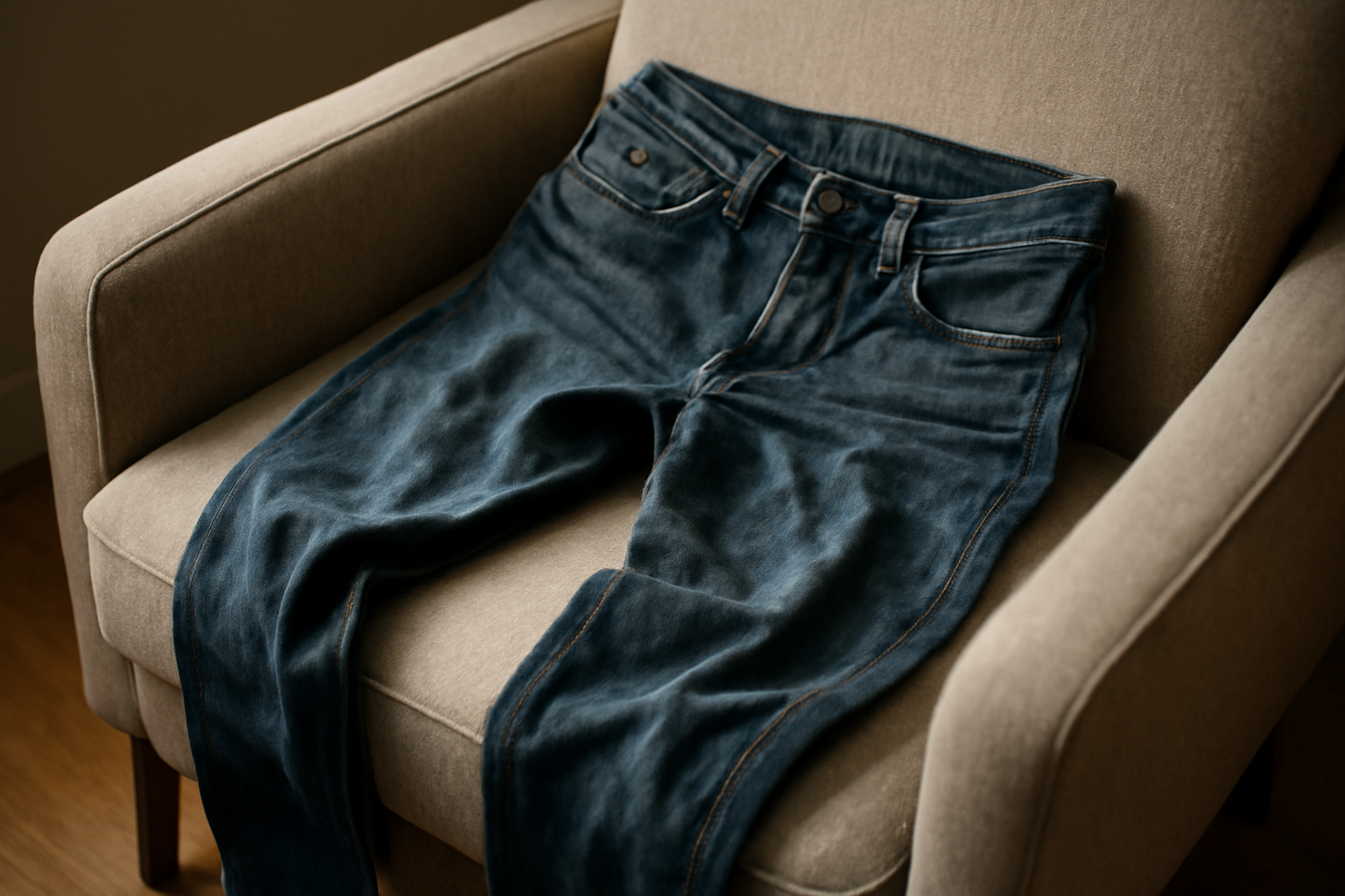 tendancemagasin-pantalons-se-deforment-raisons pantalon posé froissé sur un fauteuil