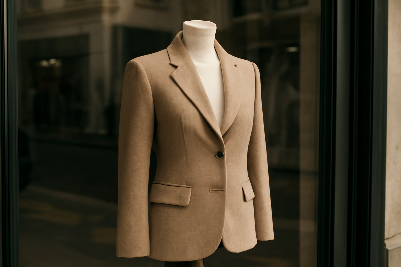 vitrine avec une veste structurée exposée