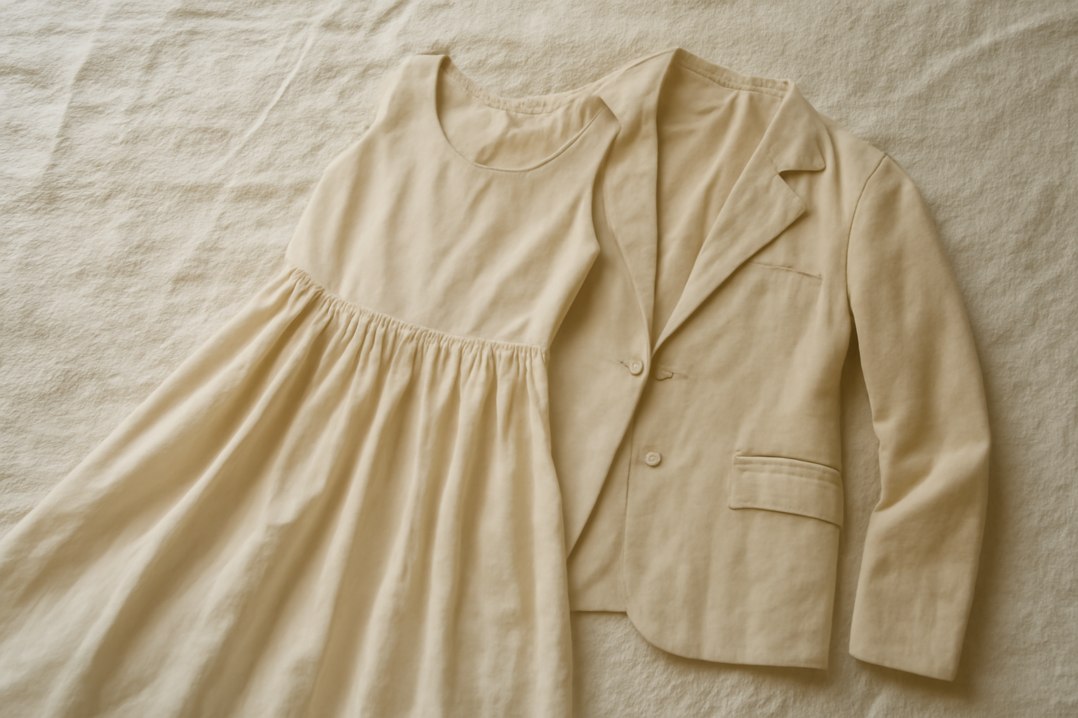 robe et veste légère posées sur une couverture