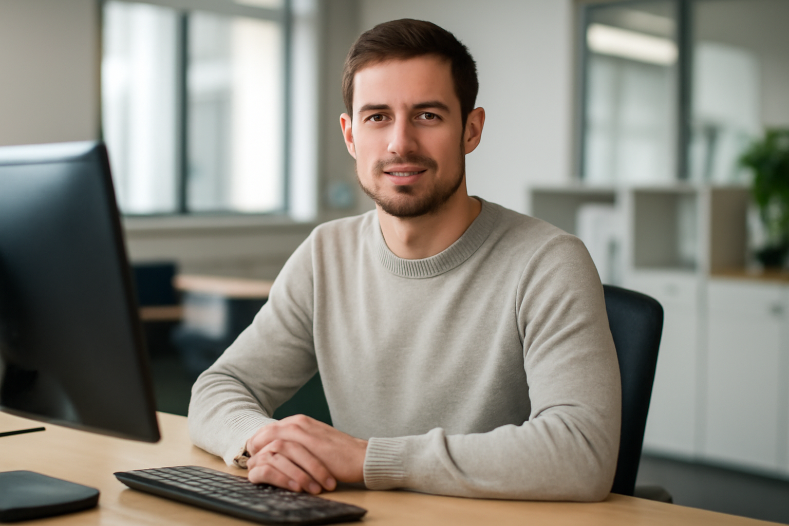 personne portant un pull leger au bureau