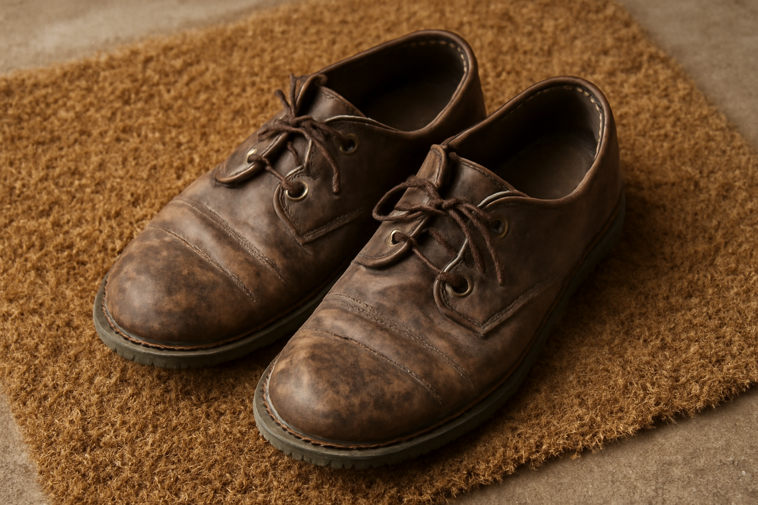 tendancemagasin-remplacer-chaussures-ville paire de chaussures usées posée sur un paillasson