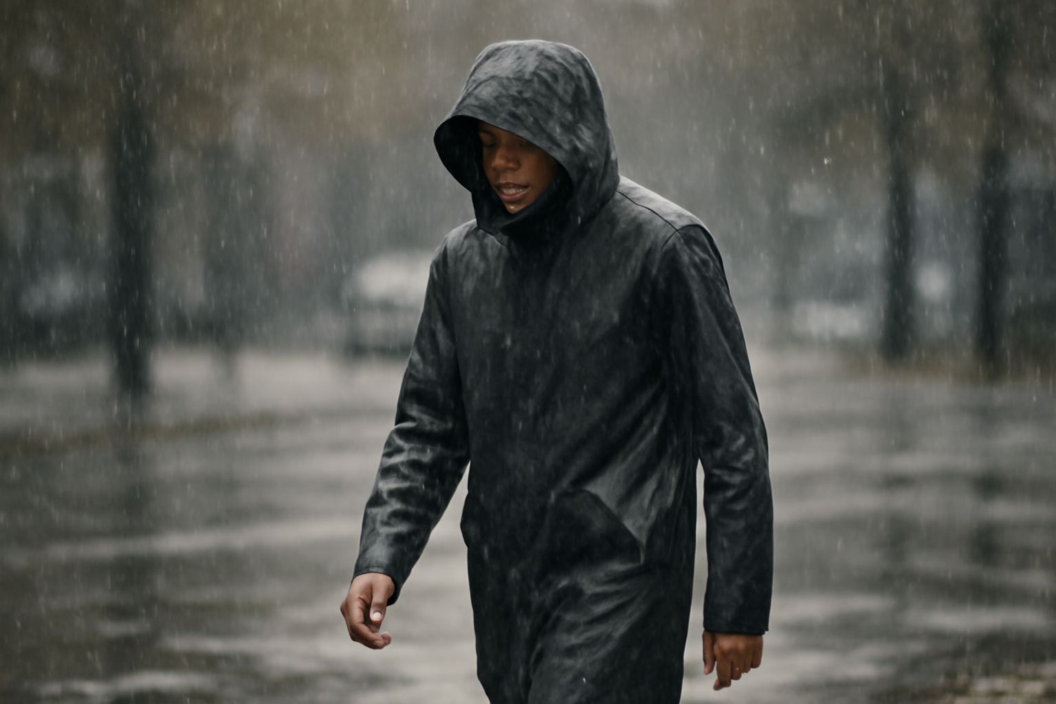 tendancemagasin-rester-style-pluie-legere personne avec imperméable marchant sous pluie fine