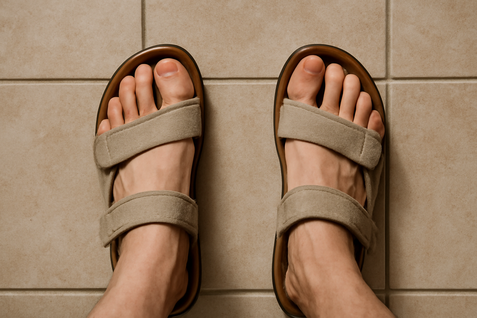 tendancemagasin-semelles-anti-ampoules-sandales pieds dans sandales posés sur carrelage