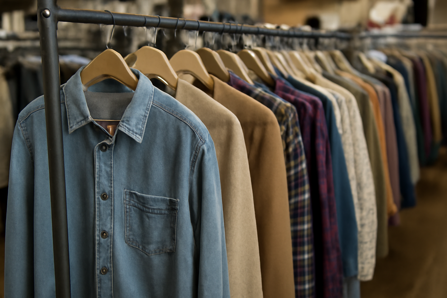 vetement suspendu dans une boutique d'occasion