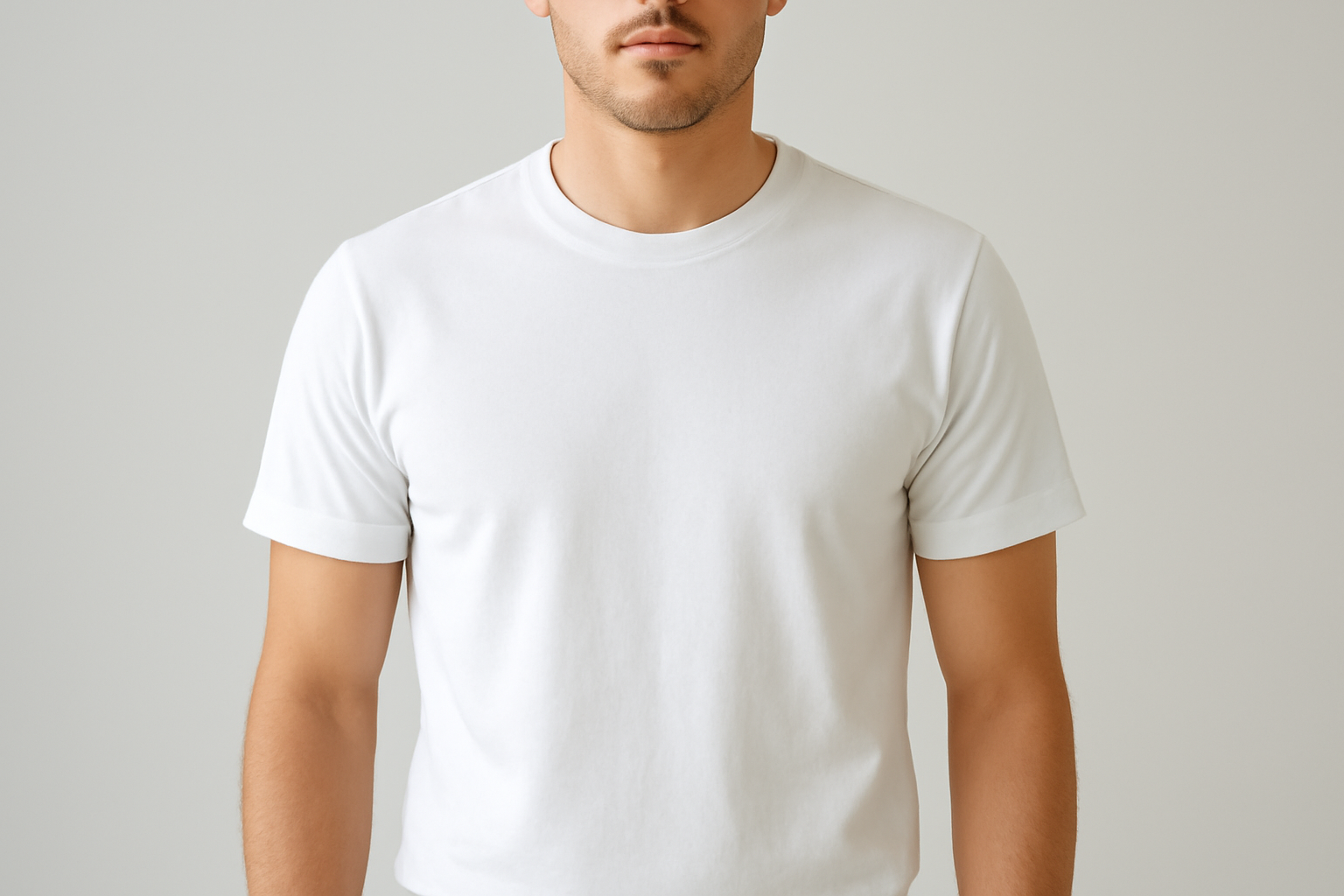 personne portant t-shirt blanc coupe nette