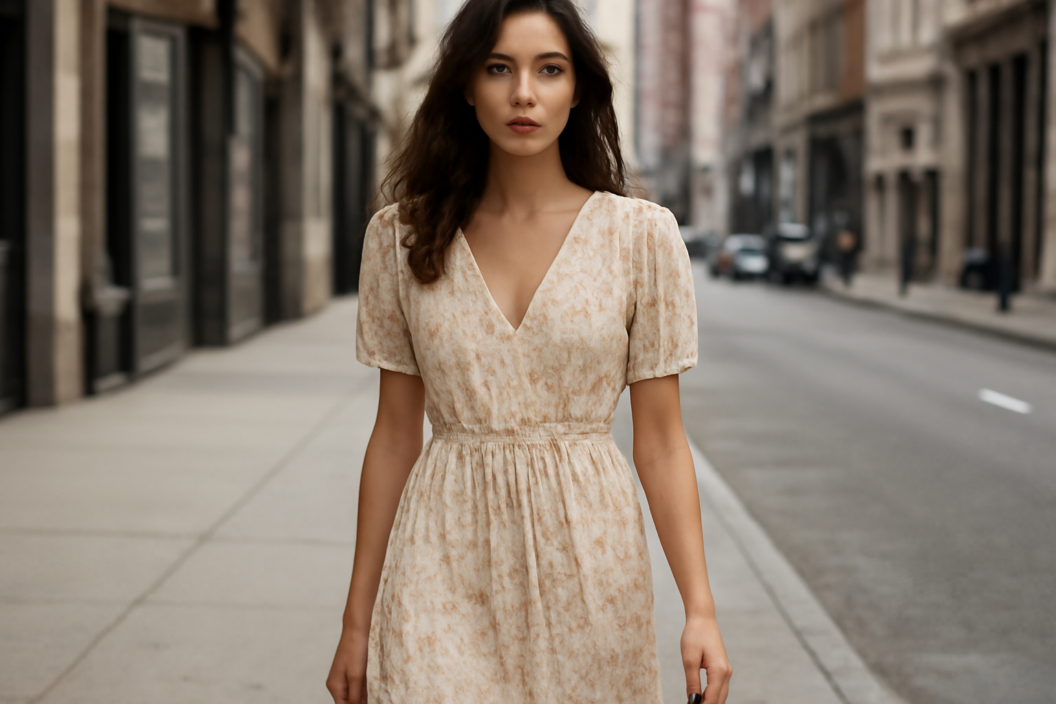 tendancemagasin-tenue-legere-journee-chaude femme en robe légère en rue urbaine