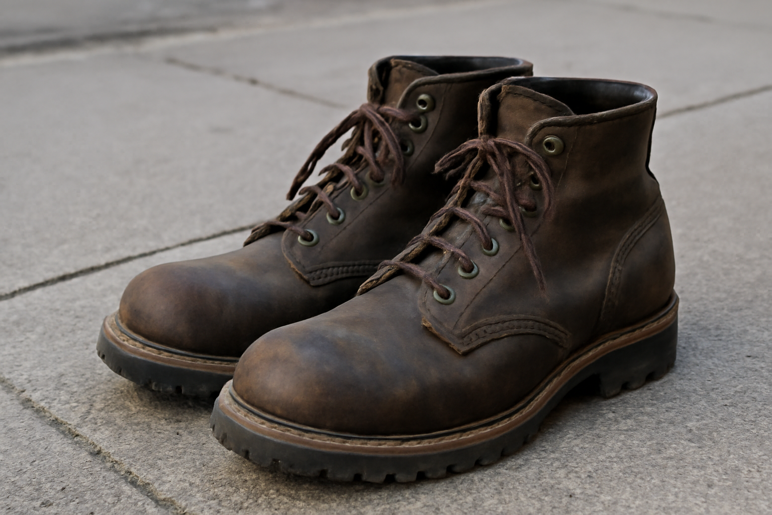paire de bottes robustes posées sur trottoir