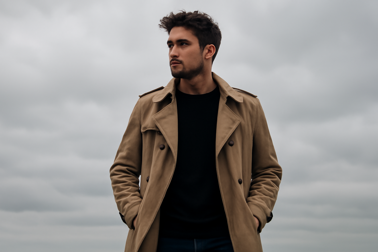 tendancemagasin-trench-ou-impermeable-mi-saison personne portant trench ouvert sous ciel couvert