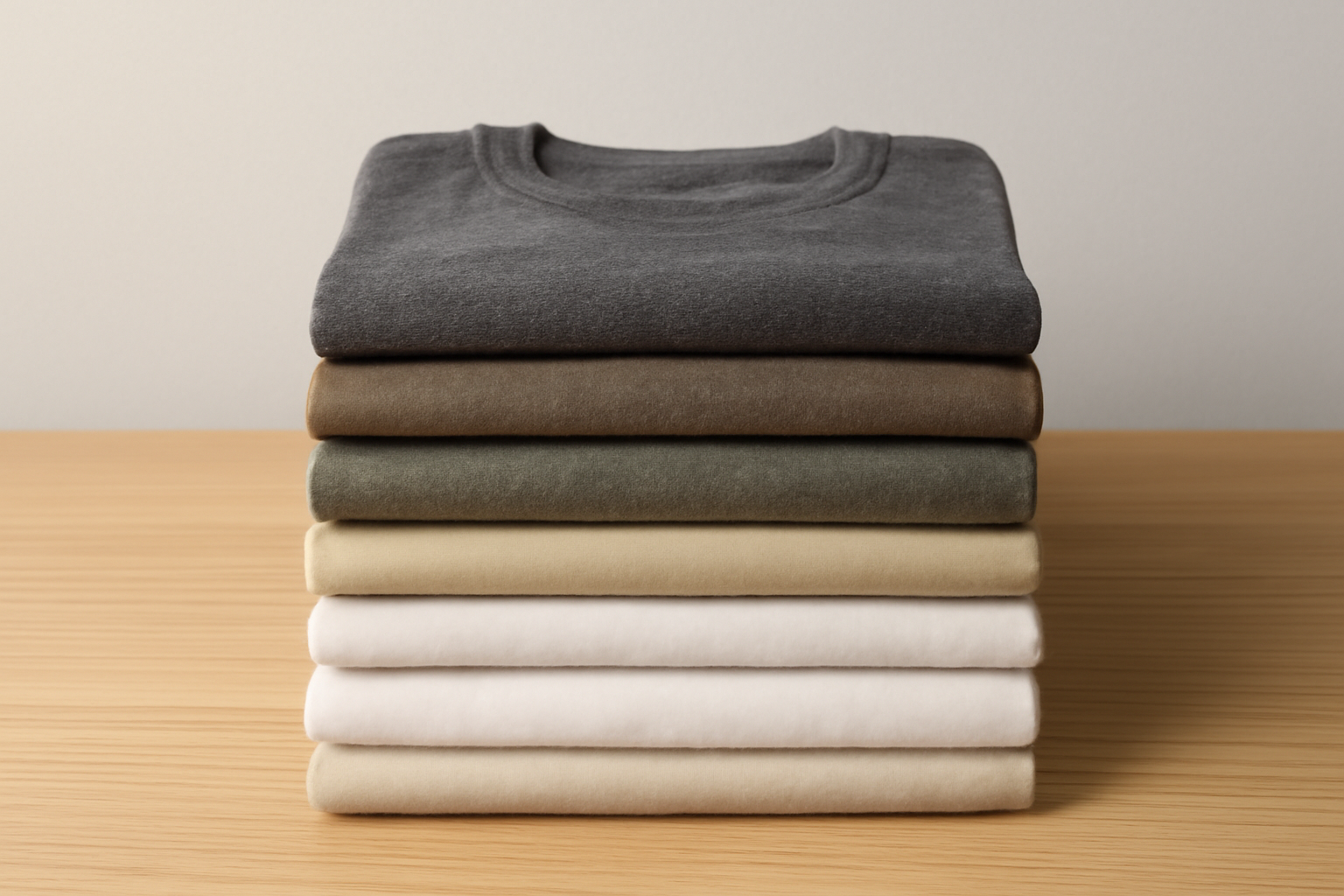 tendancemagasin-tshirt-garde-forme pile de t-shirts bien pliés sur une table