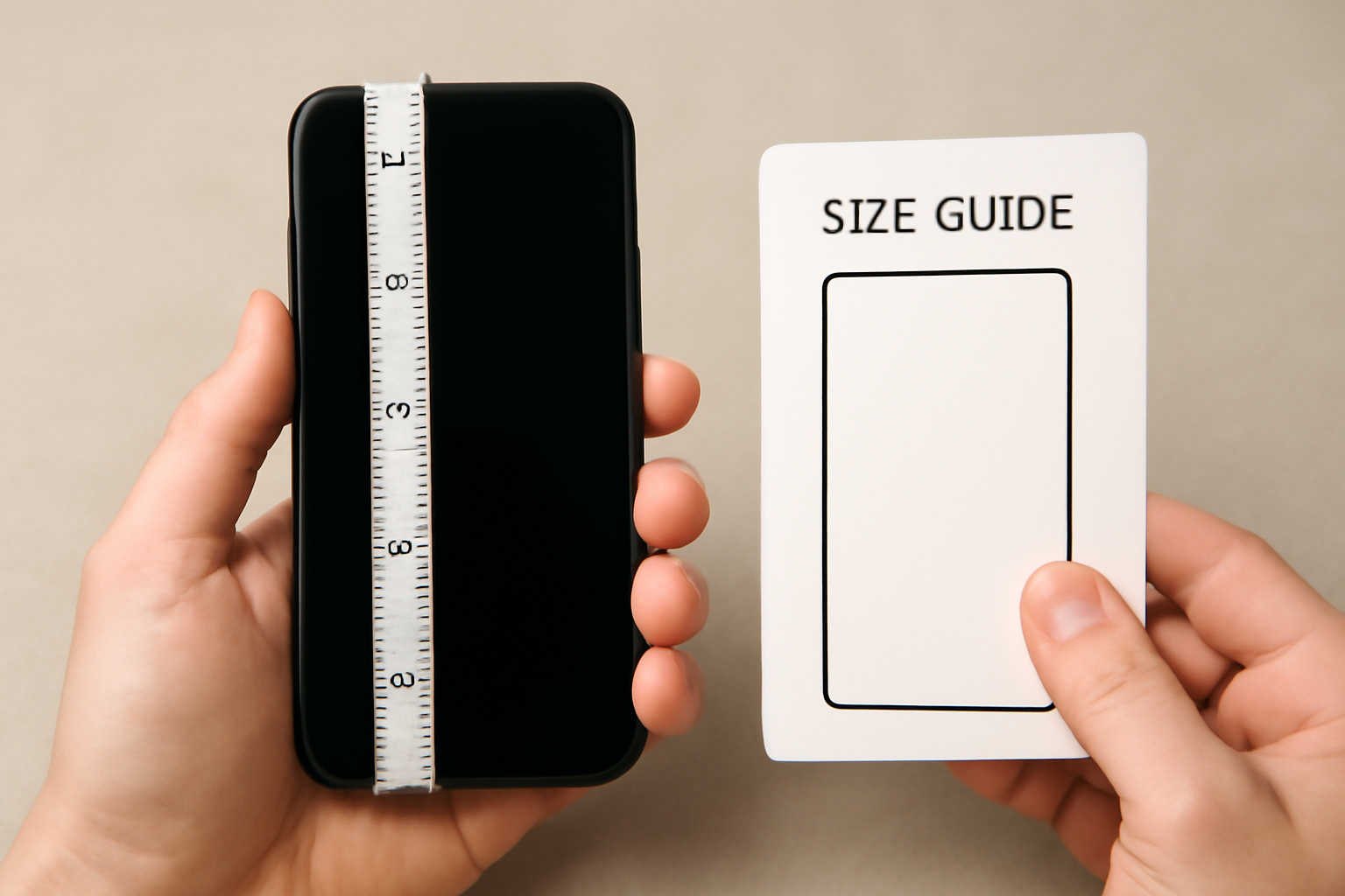 mains comparant mesures et guide taille écran