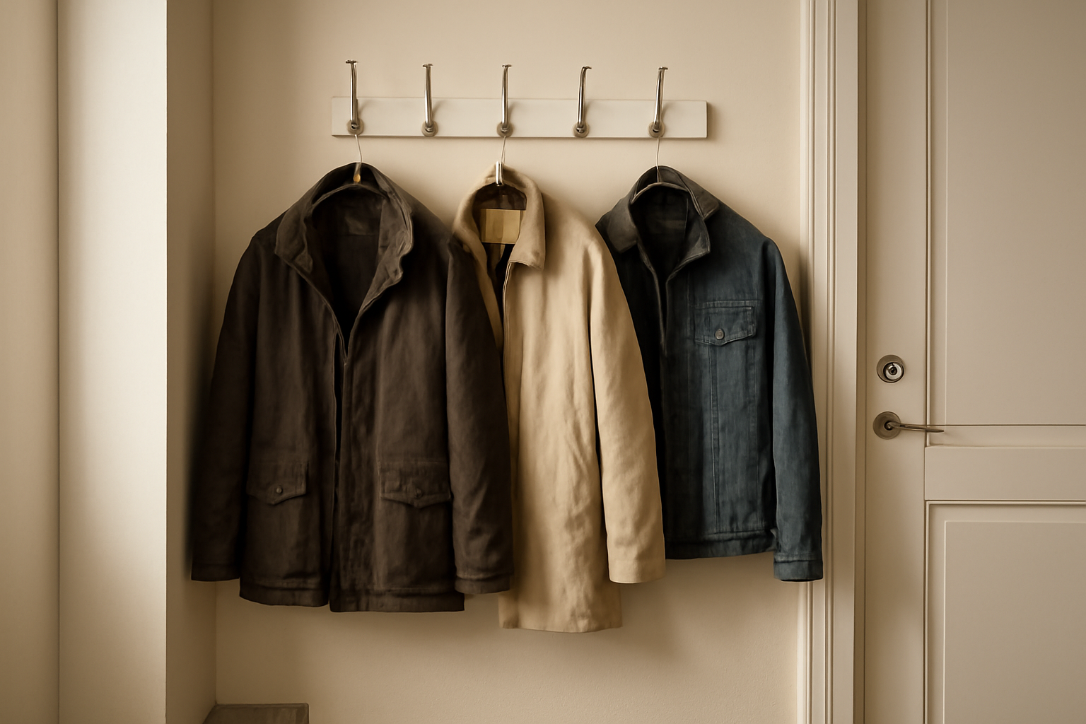 vestes suspendues dans une entrée d'appartement