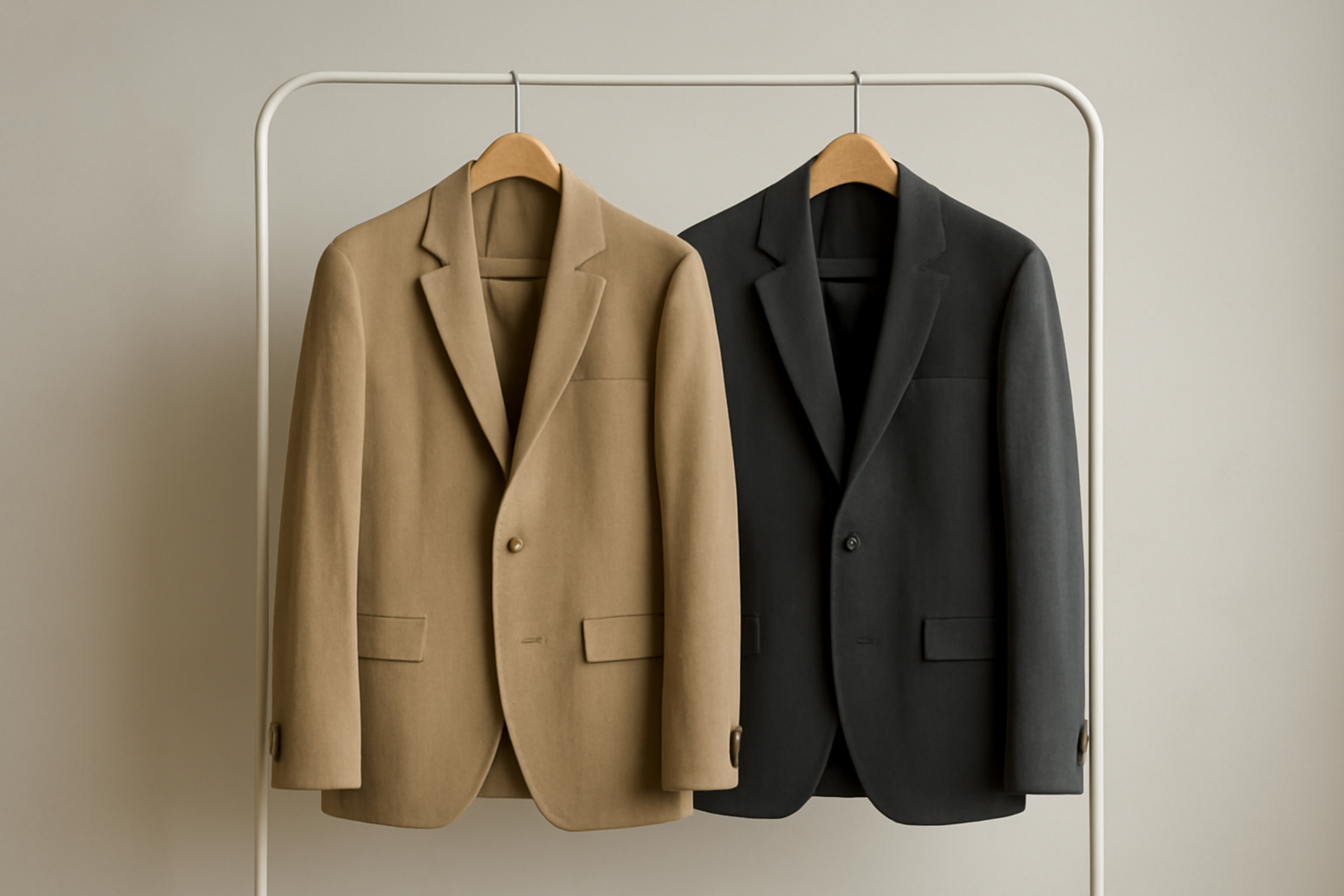 tendancemagasin-vestes-look-minimal-structure deux vestes suspendues sur un portant minimal